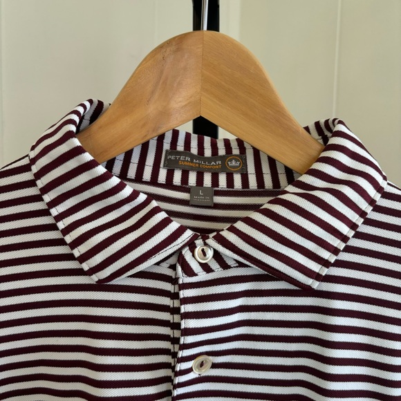 Peter Millar Summer Comfort Maroon Stripe Golf Polo Shirt Men L Saint Ignatius - Picture 1 of 7